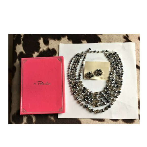 Vintage 1960's PAKULA 5- Strand Beaded Necklace & Clip Earrings Set Original Box - Picture 1 of 8